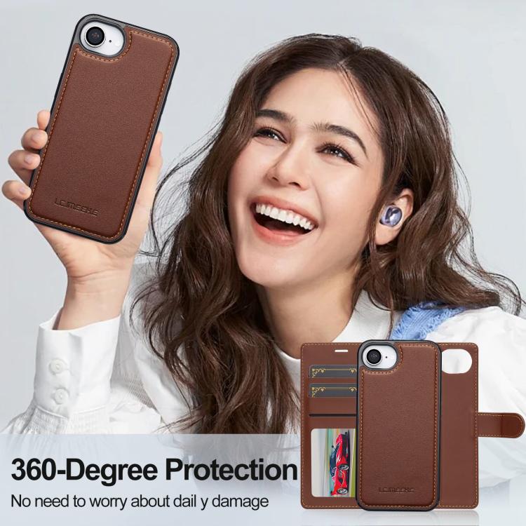 For iPhone 16e LC.IMEEKE L2 Series Detachable Magsafe PU Phone Case with Lanyard(Brown) - iPhone 16e Cases by LC.IMEEKE | Online Shopping UK | buy2fix