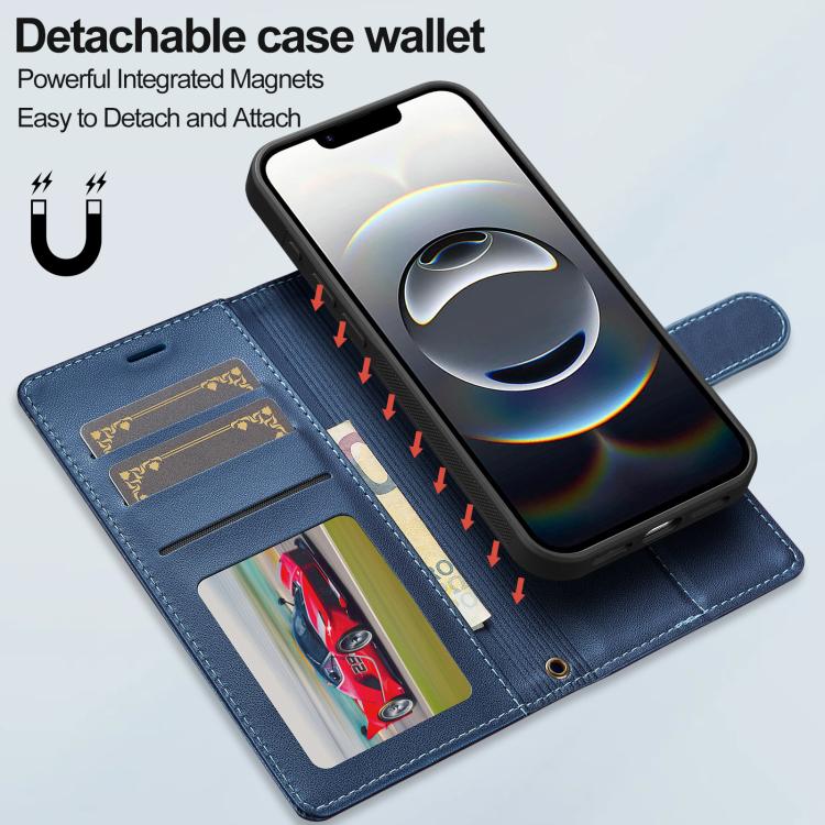 For iPhone 16e LC.IMEEKE L2 Series Detachable Magsafe PU Phone Case with Lanyard(Blue) - iPhone 16e Cases by LC.IMEEKE | Online Shopping UK | buy2fix