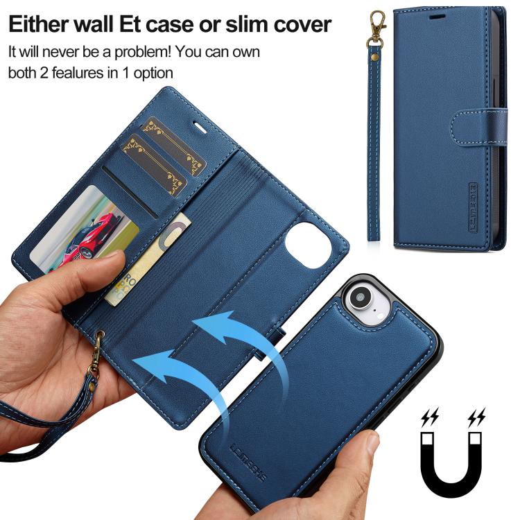 For iPhone 16e LC.IMEEKE L2 Series Detachable Magsafe PU Phone Case with Lanyard(Blue) - iPhone 16e Cases by LC.IMEEKE | Online Shopping UK | buy2fix