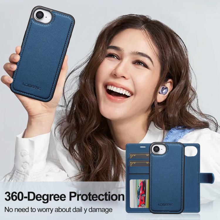 For iPhone 16e LC.IMEEKE L2 Series Detachable Magsafe PU Phone Case with Lanyard(Blue) - iPhone 16e Cases by LC.IMEEKE | Online Shopping UK | buy2fix