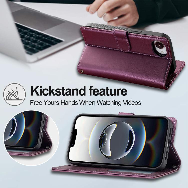 For iPhone 16e LC.IMEEKE L2 Series Detachable Magsafe PU Phone Case with Lanyard(Purple) - iPhone 16e Cases by LC.IMEEKE | Online Shopping UK | buy2fix