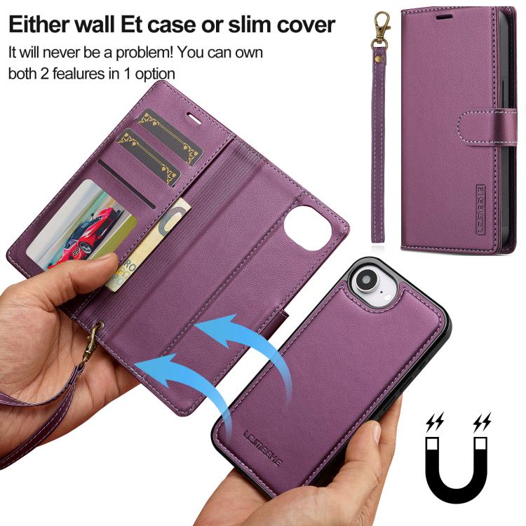 For iPhone 16e LC.IMEEKE L2 Series Detachable Magsafe PU Phone Case with Lanyard(Purple) - iPhone 16e Cases by LC.IMEEKE | Online Shopping UK | buy2fix