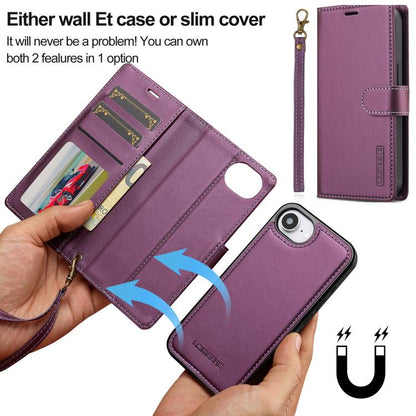 For iPhone 16e LC.IMEEKE L2 Series Detachable Magsafe PU Phone Case with Lanyard(Purple) - iPhone 16e Cases by LC.IMEEKE | Online Shopping UK | buy2fix