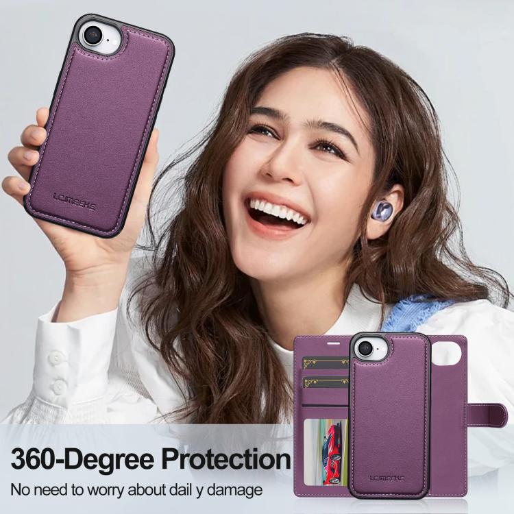 For iPhone 16e LC.IMEEKE L2 Series Detachable Magsafe PU Phone Case with Lanyard(Purple) - iPhone 16e Cases by LC.IMEEKE | Online Shopping UK | buy2fix