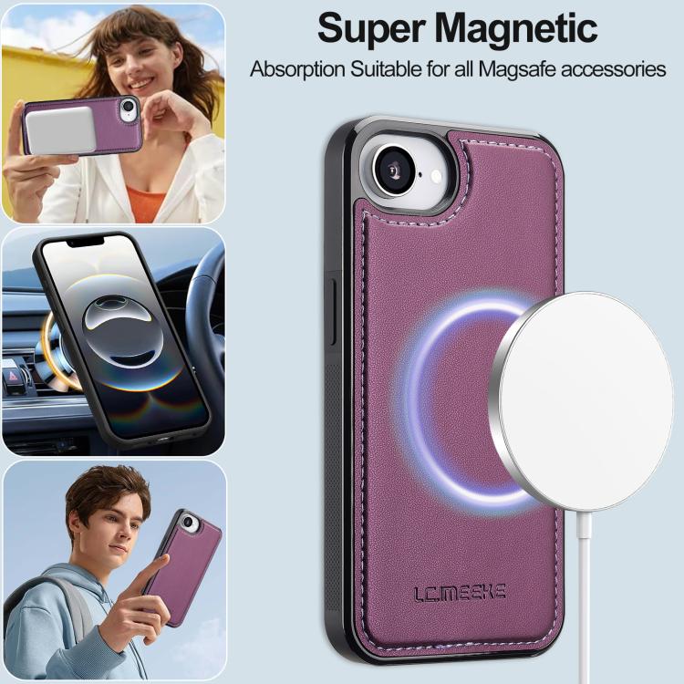 For iPhone 16e LC.IMEEKE L2 Series Detachable Magsafe PU Phone Case with Lanyard(Purple) - iPhone 16e Cases by LC.IMEEKE | Online Shopping UK | buy2fix