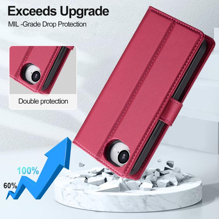 For iPhone 16e LC.IMEEKE L2 Series Detachable Magsafe PU Phone Case with Lanyard(Red) - iPhone 16e Cases by LC.IMEEKE | Online Shopping UK | buy2fix