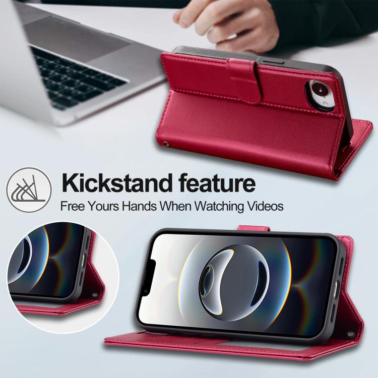 For iPhone 16e LC.IMEEKE L2 Series Detachable Magsafe PU Phone Case with Lanyard(Red) - iPhone 16e Cases by LC.IMEEKE | Online Shopping UK | buy2fix