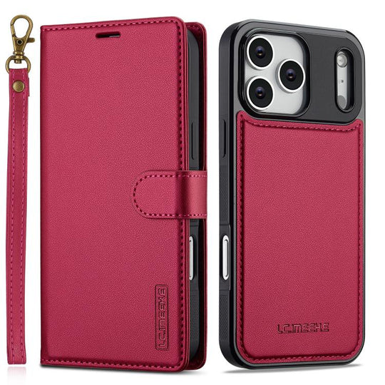 For iPhone 17 Pro LC.IMEEKE L2 Series Detachable Magsafe PU Phone Case with Lanyard(Red)