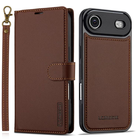For iPhone Air LC.IMEEKE L2 Series Detachable Magsafe PU Phone Case with Lanyard(Brown)