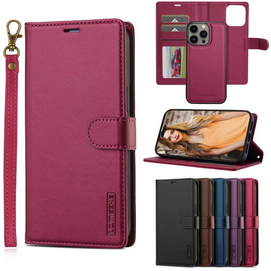 For iPhone 15 Pro LC.IMEEKE L2 Series Detachable Magsafe PU Phone Case with Lanyard(Red)