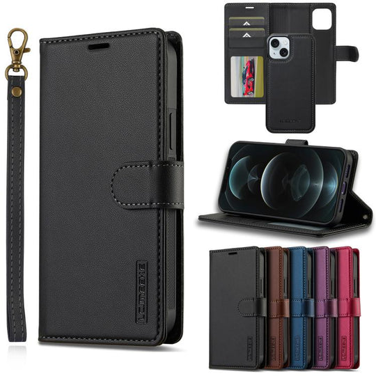 For iPhone 15 Plus LC.IMEEKE L2 Series Detachable Magsafe PU Phone Case with Lanyard(Black)