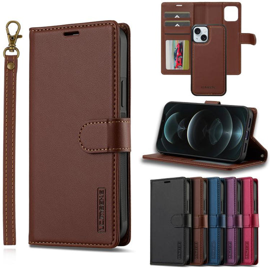 For iPhone 15 LC.IMEEKE L2 Series Detachable Magsafe PU Phone Case with Lanyard(Brown)