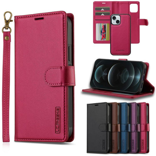 For iPhone 15 LC.IMEEKE L2 Series Detachable Magsafe PU Phone Case with Lanyard(Red)