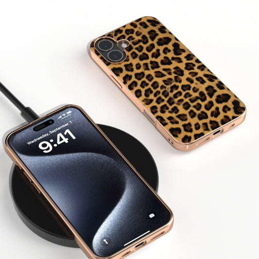 For iPhone 16 Nano Plating Leopard Print Phone Case(Brown) by buy2fix