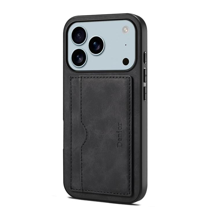 For iPhone 17 Pro Denior D08 PU Single Card Slot Holder Phone Case(Black) - iPhone 17 Pro Cases by Denior | Online Shopping UK | buy2fix