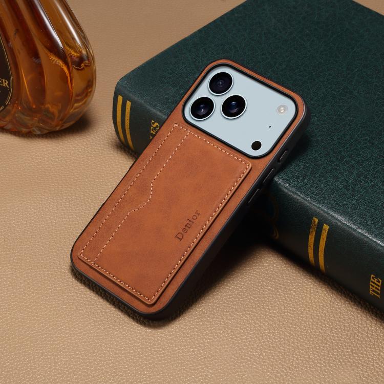 For iPhone 17 Pro Denior D08 PU Single Card Slot Holder Phone Case(Brown) - iPhone 17 Pro Cases by Denior | Online Shopping UK | buy2fix