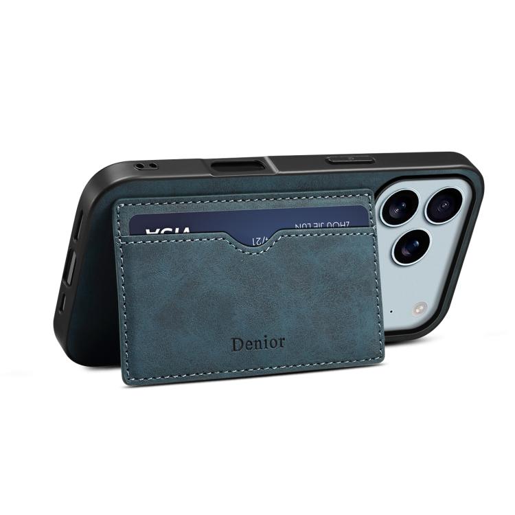 For iPhone 17 Pro Denior D08 PU Single Card Slot Holder Phone Case(Blue) - iPhone 17 Pro Cases by Denior | Online Shopping UK | buy2fix