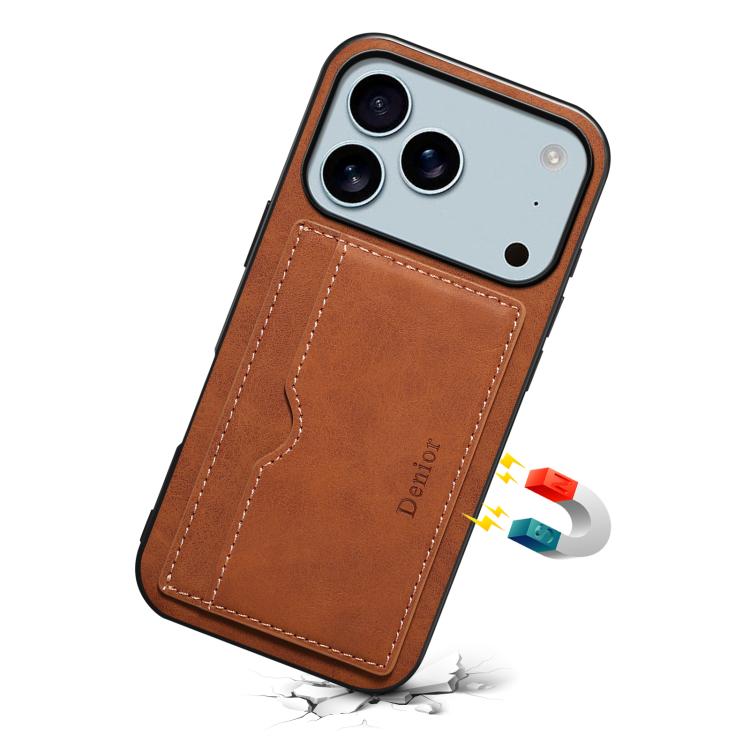 For iPhone 17 Pro Max Denior D08 PU Single Card Slot Holder Phone Case(Brown) - iPhone 17 Pro Max Cases by Denior | Online Shopping UK | buy2fix