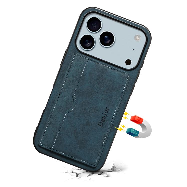 For iPhone 17 Pro Max Denior D08 PU Single Card Slot Holder Phone Case(Blue) - iPhone 17 Pro Max Cases by Denior | Online Shopping UK | buy2fix