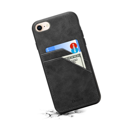 For iPhone 16e Denior D09 PU Dual Card Slot Back Cover Phone Case(Black) - iPhone 16e Cases by Denior | Online Shopping UK | buy2fix