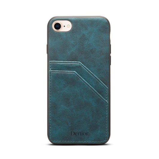 For iPhone 16e Denior D09 PU Dual Card Slot Back Cover Phone Case(Blue) - iPhone 16e Cases by Denior | Online Shopping UK | buy2fix