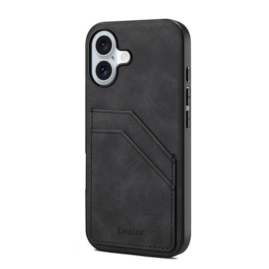 For iPhone 17 Denior D09 PU Dual Card Slot Back Cover Phone Case(Black)