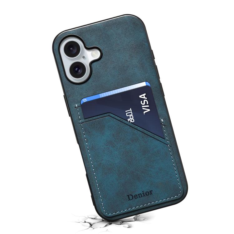 For iPhone 17 Denior D09 PU Dual Card Slot Back Cover Phone Case(Blue) - iPhone 17 Cases by Denior | Online Shopping UK | buy2fix