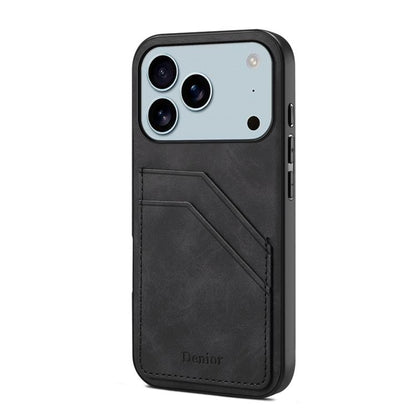 For iPhone 17 Pro Denior D09 PU Dual Card Slot Back Cover Phone Case(Black) - iPhone 17 Pro Cases by Denior | Online Shopping UK | buy2fix