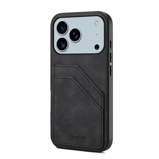 For iPhone 18 Pro / 17 Pro Denior D09 PU Dual Card Slot Back Cover Phone Case(Black)