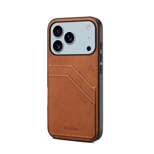 For iPhone 18 Pro / 17 Pro Denior D09 PU Dual Card Slot Back Cover Phone Case(Brown)