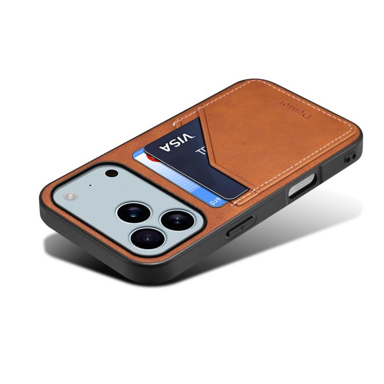 For iPhone 17 Pro Denior D09 PU Dual Card Slot Back Cover Phone Case(Brown) - iPhone 17 Pro Cases by Denior | Online Shopping UK | buy2fix