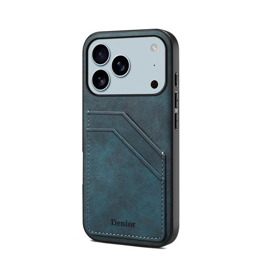 For iPhone 17 Pro Denior D09 PU Dual Card Slot Back Cover Phone Case(Blue) - iPhone 17 Pro Cases by Denior | Online Shopping UK | buy2fix