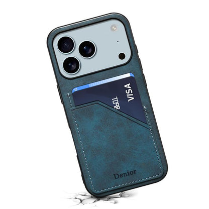 For iPhone 17 Pro Denior D09 PU Dual Card Slot Back Cover Phone Case(Blue) - iPhone 17 Pro Cases by Denior | Online Shopping UK | buy2fix