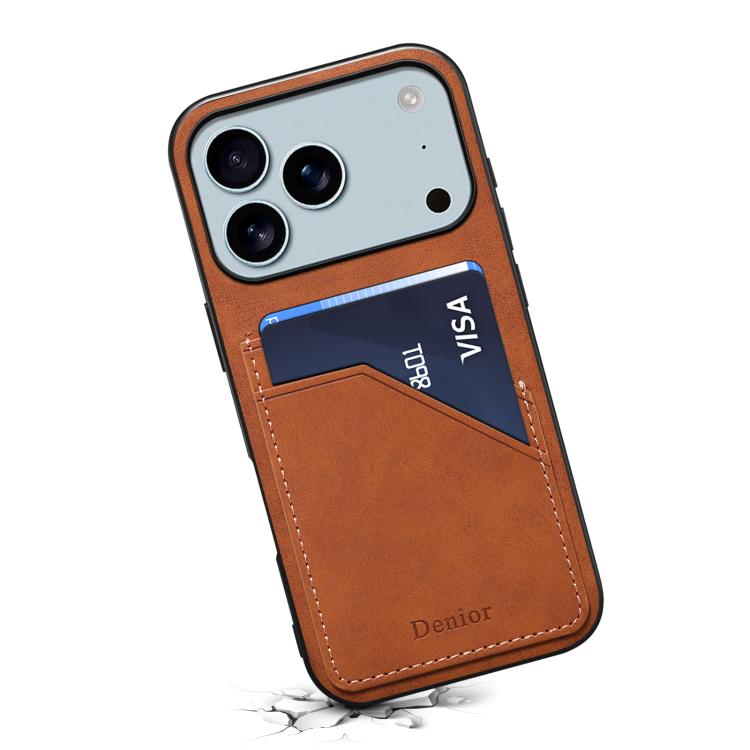 For iPhone 17 Pro Max Denior D09 PU Dual Card Slot Back Cover Phone Case(Brown) - iPhone 17 Pro Max Cases by Denior | Online Shopping UK | buy2fix