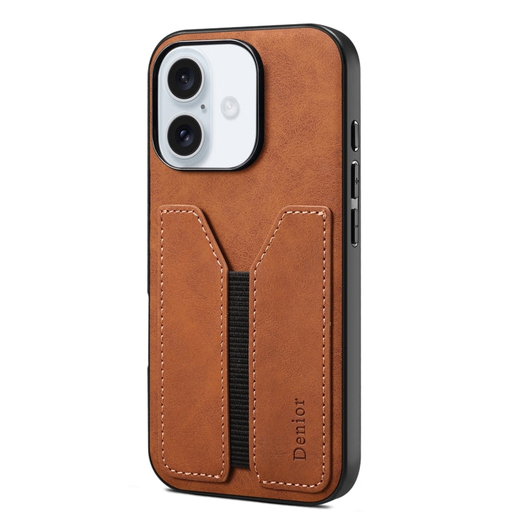 For iPhone 16 Denior D07 DV Elastic Card Slot PU Back Cover Phone Case(Brown) - iPhone 16 Cases by Denior | Online Shopping UK | buy2fix