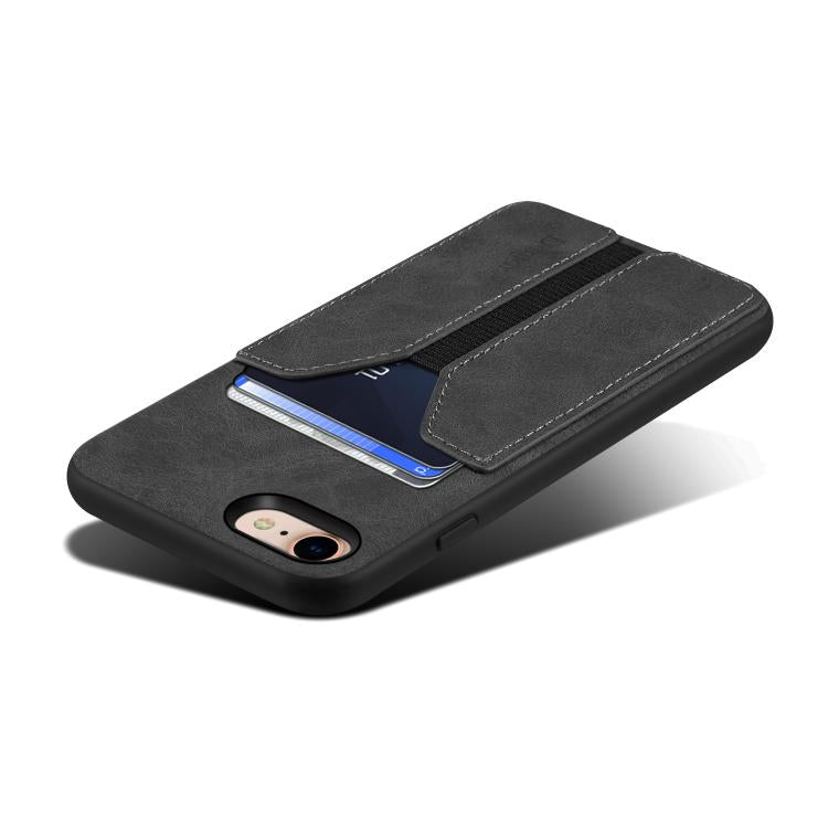 For iPhone 16e Denior D07 DV Elastic Card Slot PU Back Cover Phone Case(Black) - iPhone 16e Cases by Denior | Online Shopping UK | buy2fix