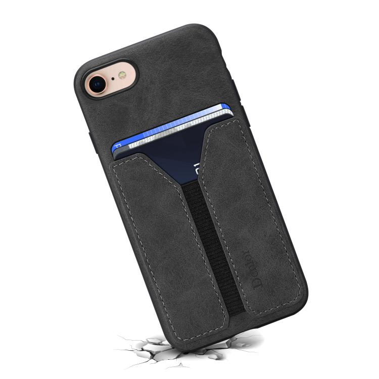 For iPhone 16e Denior D07 DV Elastic Card Slot PU Back Cover Phone Case(Black) - iPhone 16e Cases by Denior | Online Shopping UK | buy2fix