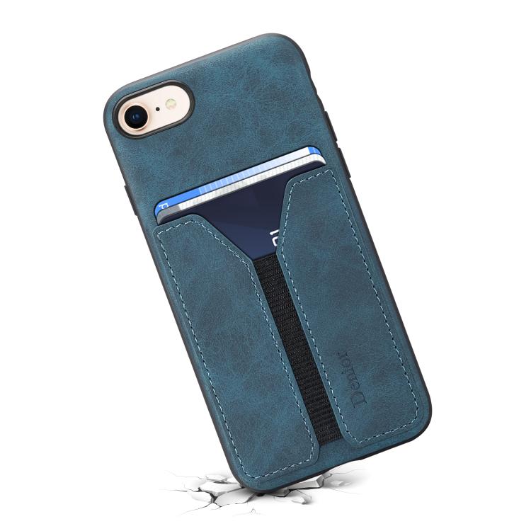 For iPhone 16e Denior D07 DV Elastic Card Slot PU Back Cover Phone Case(Blue) - iPhone 16e Cases by Denior | Online Shopping UK | buy2fix