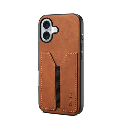 For iPhone 17 Denior D07 DV Elastic Card Slot PU Back Cover Phone Case(Brown) - iPhone 17 Cases by Denior | Online Shopping UK | buy2fix