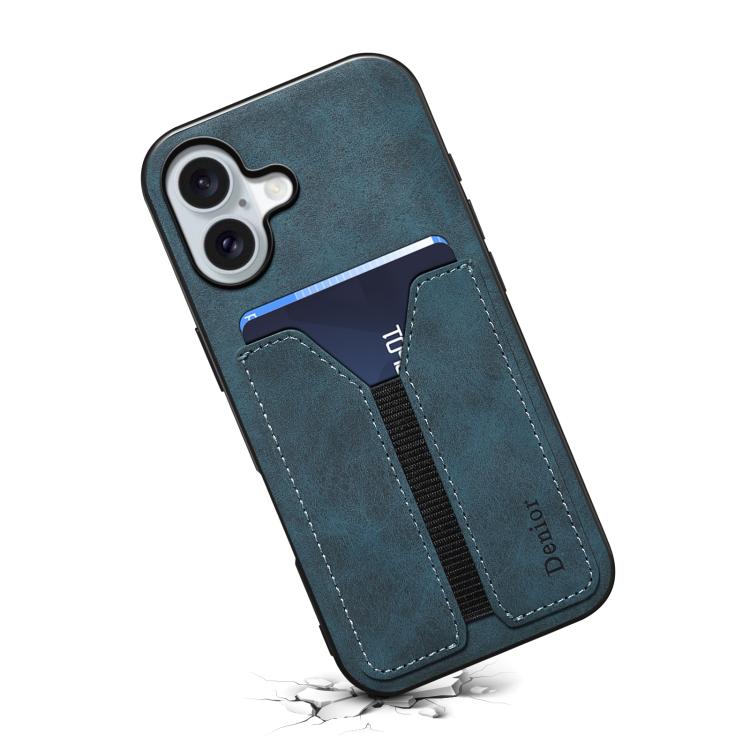 For iPhone 17 Denior D07 DV Elastic Card Slot PU Back Cover Phone Case(Blue) - iPhone 17 Cases by Denior | Online Shopping UK | buy2fix