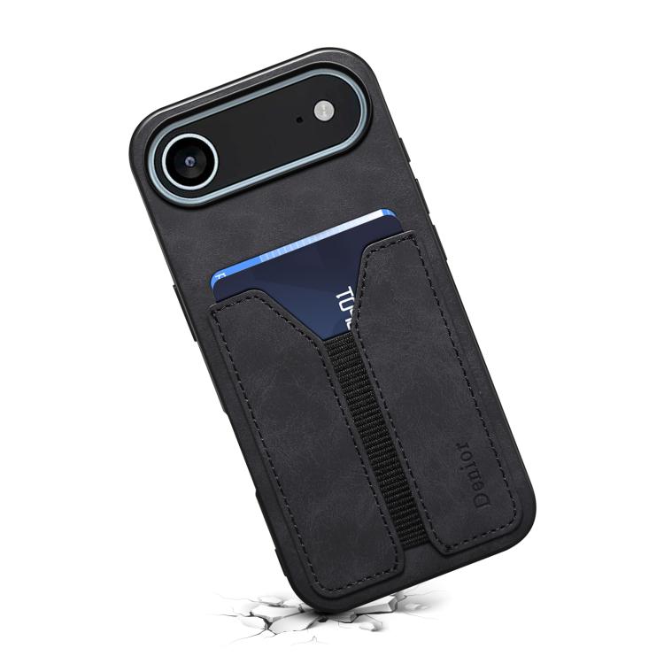 For iPhone 17 Air Denior D07 DV Elastic Card Slot PU Back Cover Phone Case(Black) - iPhone 17 Air Cases by Denior | Online Shopping UK | buy2fix