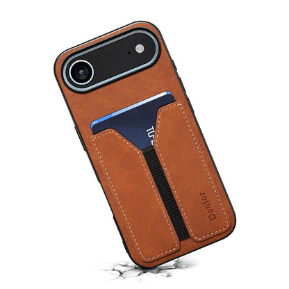 For iPhone 17 Air Denior D07 DV Elastic Card Slot PU Back Cover Phone Case(Brown) - iPhone 17 Air Cases by Denior | Online Shopping UK | buy2fix