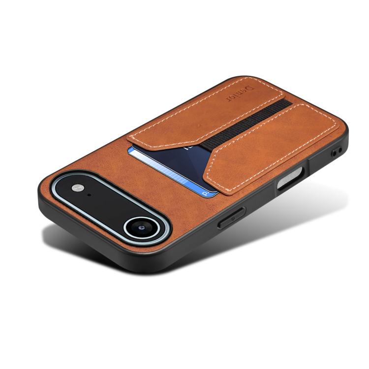 For iPhone 17 Air Denior D07 DV Elastic Card Slot PU Back Cover Phone Case(Brown) - iPhone 17 Air Cases by Denior | Online Shopping UK | buy2fix