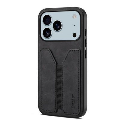 For iPhone 17 Pro Denior D07 DV Elastic Card Slot PU Back Cover Phone Case(Black) - iPhone 17 Pro Cases by Denior | Online Shopping UK | buy2fix