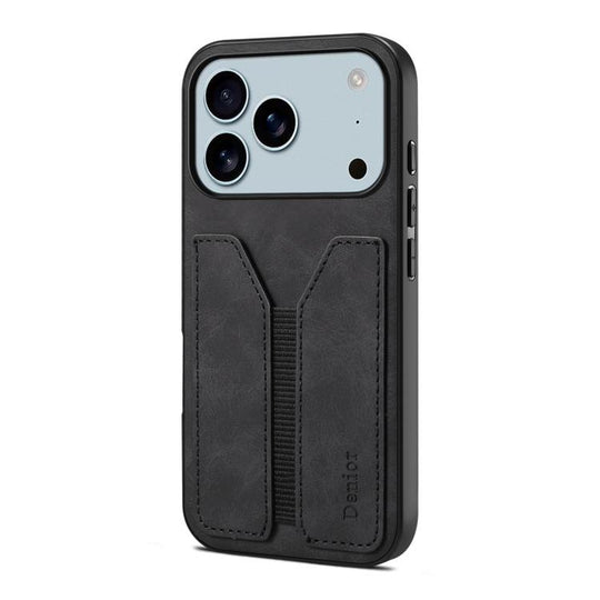 For iPhone 18 Pro / 17 Pro Denior D07 DV Elastic Card Slot PU Back Cover Phone Case(Black)