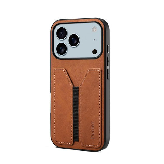 For iPhone 18 Pro / 17 Pro Denior D07 DV Elastic Card Slot PU Back Cover Phone Case(Brown)