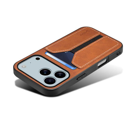 For iPhone 17 Pro Denior D07 DV Elastic Card Slot PU Back Cover Phone Case(Brown) - iPhone 17 Pro Cases by Denior | Online Shopping UK | buy2fix