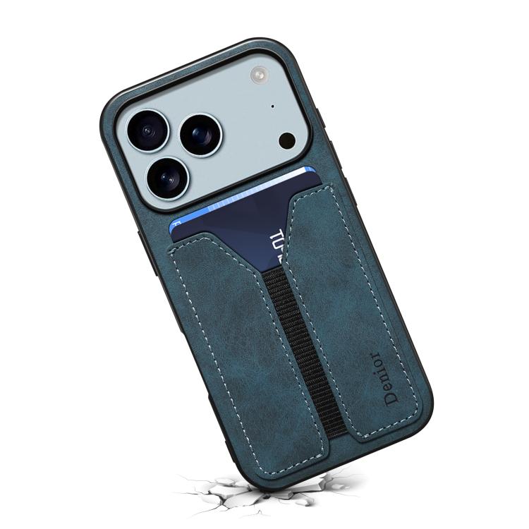 For iPhone 17 Pro Denior D07 DV Elastic Card Slot PU Back Cover Phone Case(Blue) - iPhone 17 Pro Cases by Denior | Online Shopping UK | buy2fix