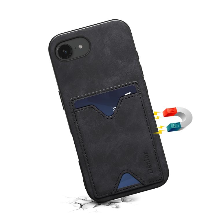 For iPhone 16e Denior D06 PU Back Cover Card Slot Holder Phone Case(Black) - iPhone 16e Cases by Denior | Online Shopping UK | buy2fix