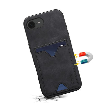 For iPhone 16e Denior D06 PU Back Cover Card Slot Holder Phone Case(Black) - iPhone 16e Cases by Denior | Online Shopping UK | buy2fix